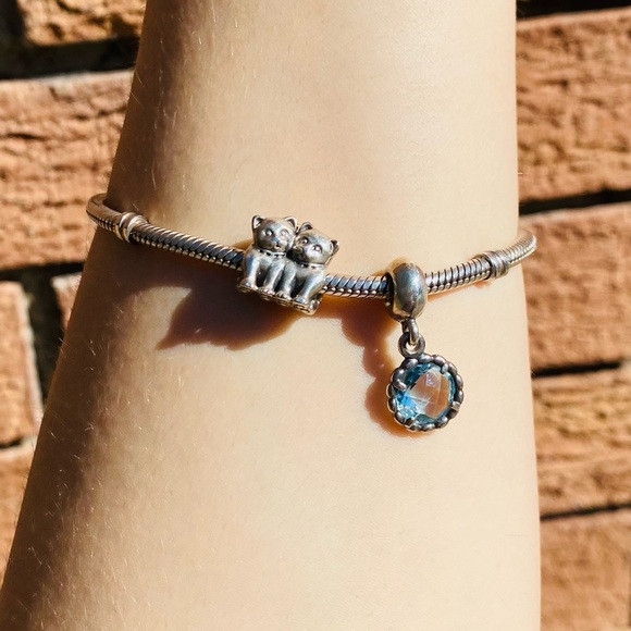Pandora Bracelet with Blue Sapphire and Kitten Charms - Picture 2 of 6